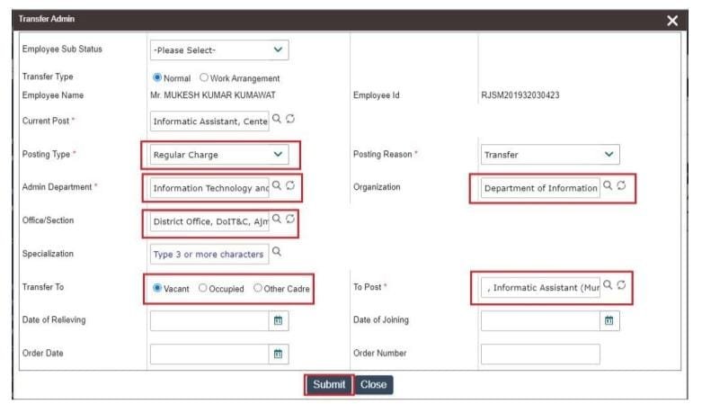 RAJKAJ/SSO ID से कार्मिक का स्थानांतरण
