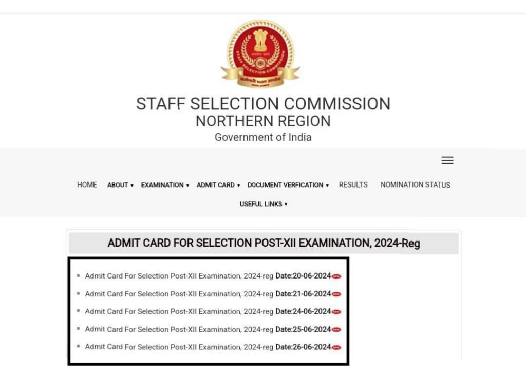 ADMIT CARD FOR SELECTION POST-XII 2024