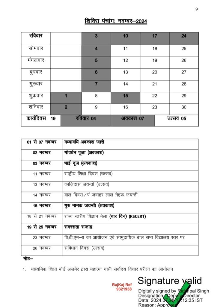 शिविरा पंचांग नवंबर 2024