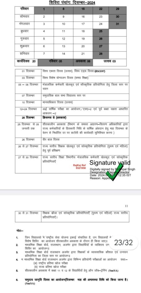 शिविरा पंचांग दिसंबर 2024