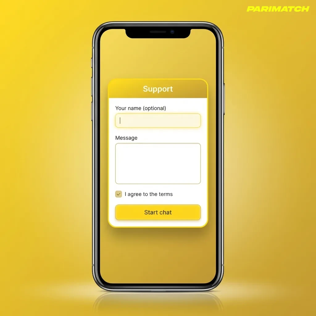 Parimatch India customer support interface showing 24/7 live chat, email, phone, and FAQ options with response times