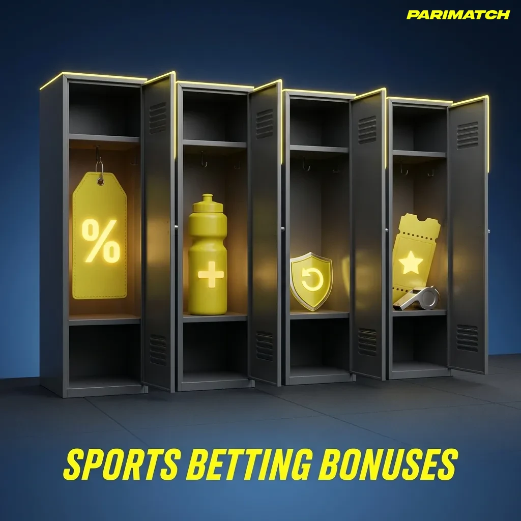 Sports betting bonuses including 150% welcome offer up to ₹20,000, accumulator boosts, and cricket special promotions — Parimatch in India