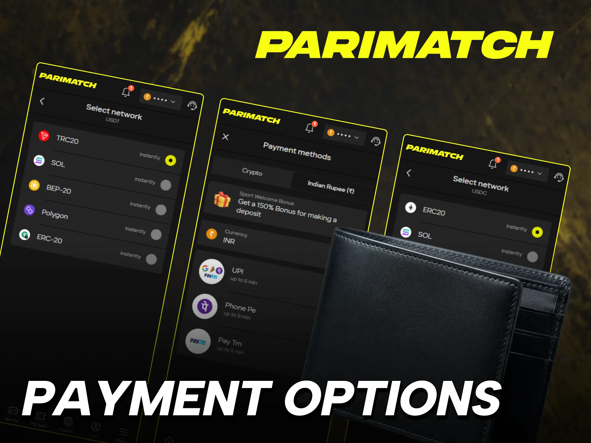 Deposit funds into Parimatch India using local Indian payment systems.