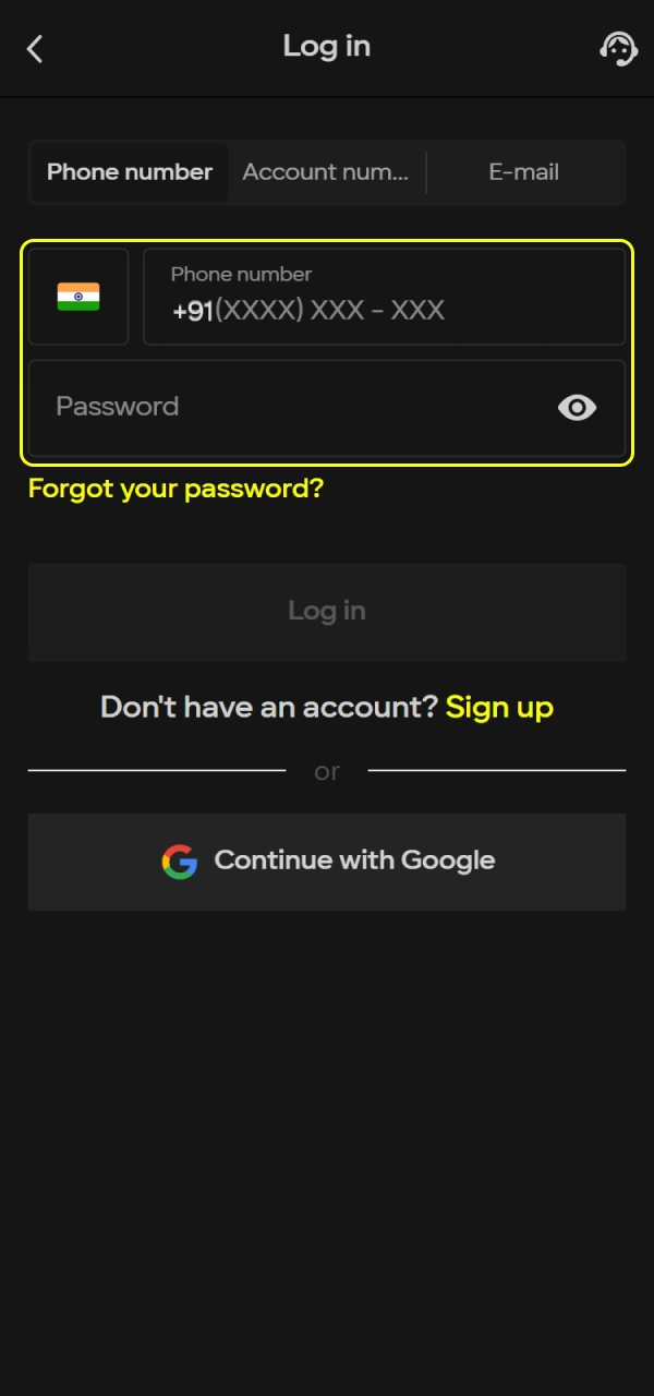 Input your ID and password for a secure Parimatch iOS App Login.